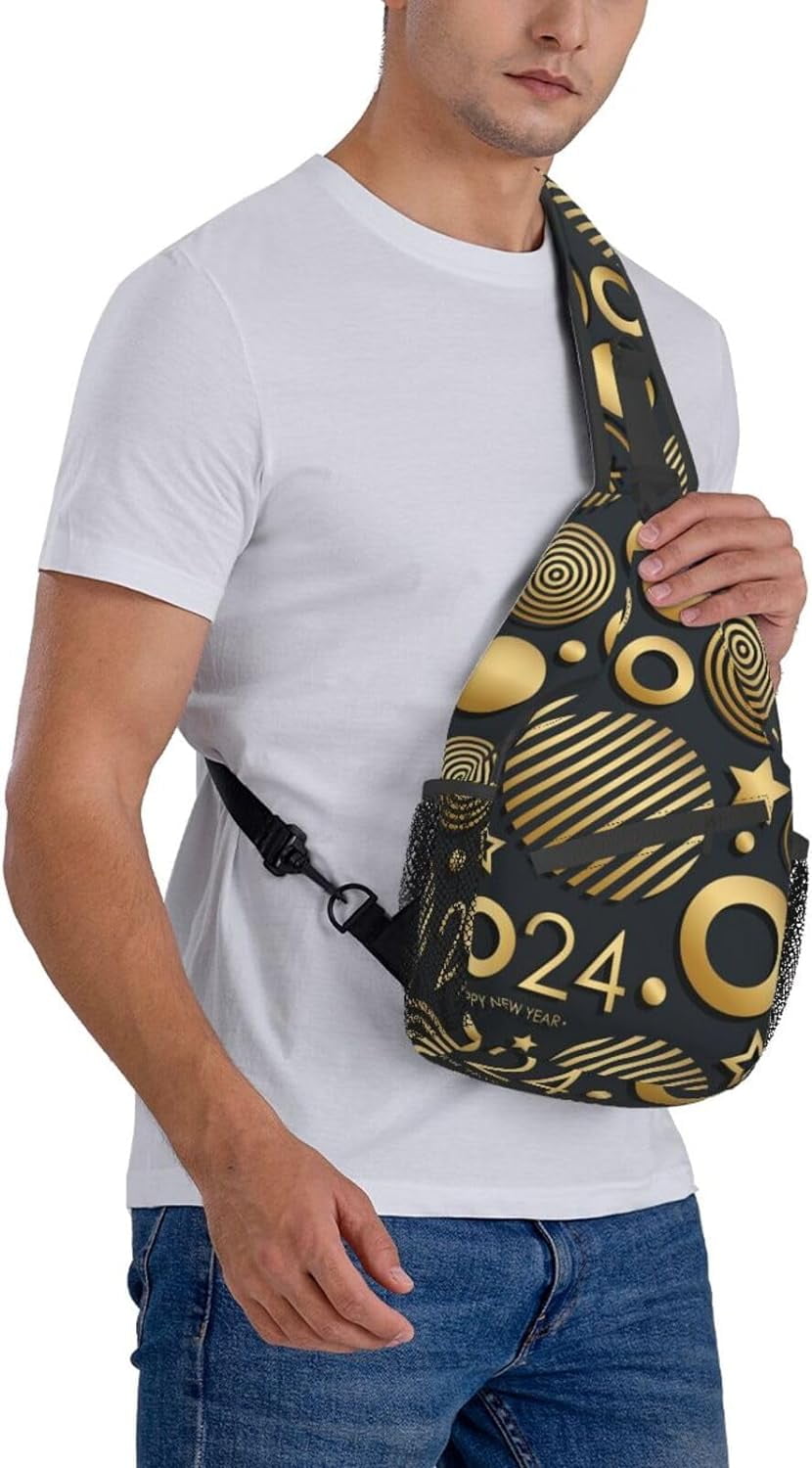 Happy New Year 2024 Sling Bag Crossbody Hiking Travel Chest Bags Backpack Shoulder Daypack for Women Men