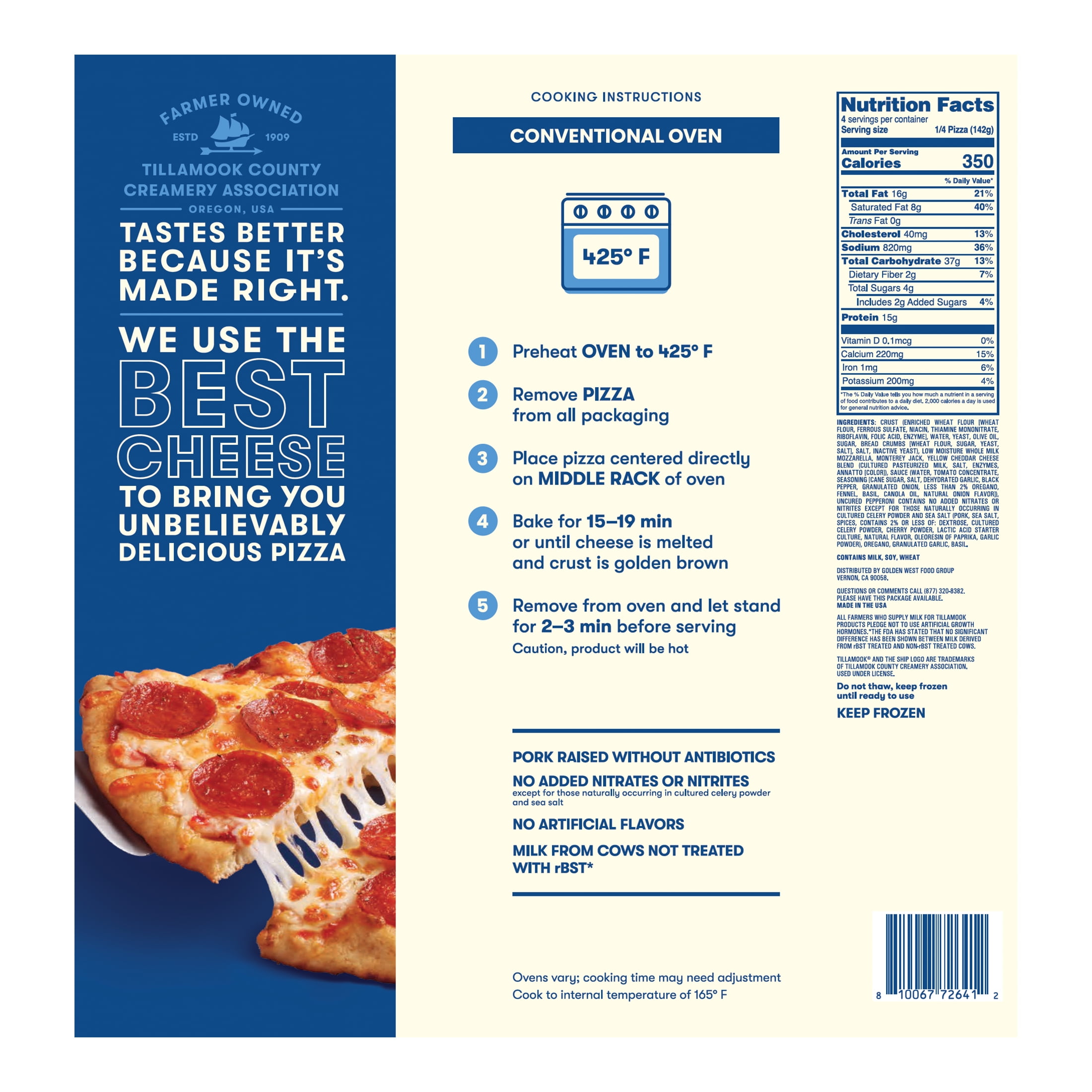 Tillamook Cheesy Uncured Pepperoni Crispy Stone-Fired Pizza with Savory Red Sauce, 19.95 oz (Frozen)