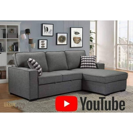 Urban Cali Bellissa Sleeper Sectional Sofa Bed With Storage In Knit Charcoal