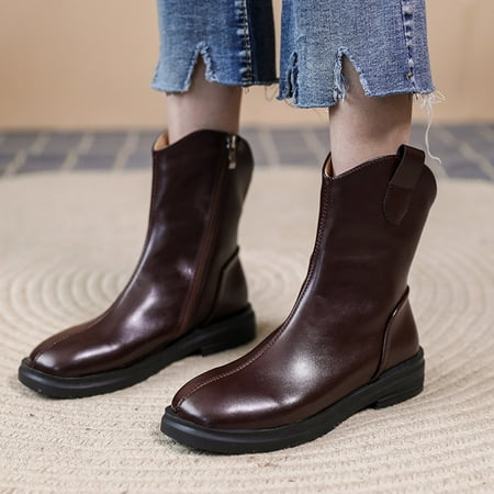 

Ankle Boots Fashion Autumn Winter Women Ankle Boots Low Heel Flat Sole Solid Side Zipper Simple Casual Comfortable