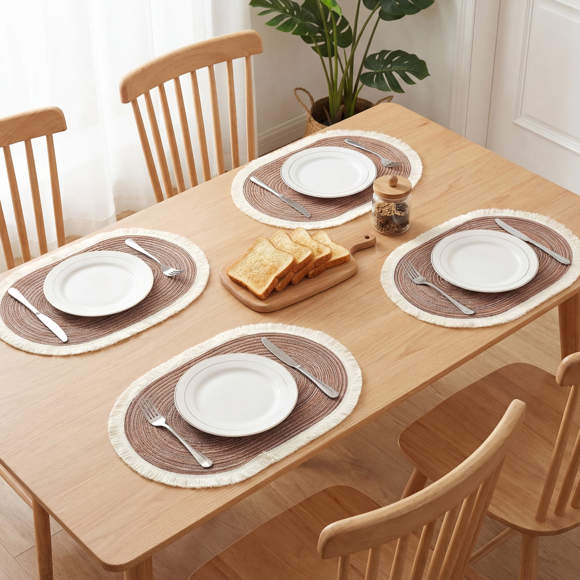 Unique Bargains Farmhouse Placemats 6pcs Woven Placemats Brown 17.7"x11.8"