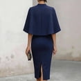 thumbnail image 4 of Womens Crew Neck Cape Sleeve Solid Color Slim Package Hip Dress Nightclub Dress Navy S(S), 4 of 5