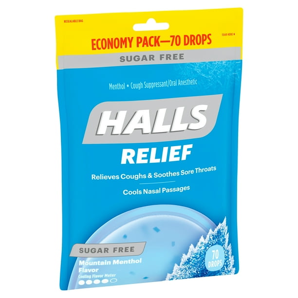 HALLS Relief Mountain Menthol Sugar Free Cough Drops, Economy Pack, 70