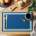 thumbnail image 2 of Navy Blue Line Placemats Set of 6 Farmhouse Simple Blue Striped Place Mats Indoor Wipeable Table Mats Washable Cloth Dining Table Placemats for Kitchen Holiday Party Home Decor 13x19 Inch, 2 of 9