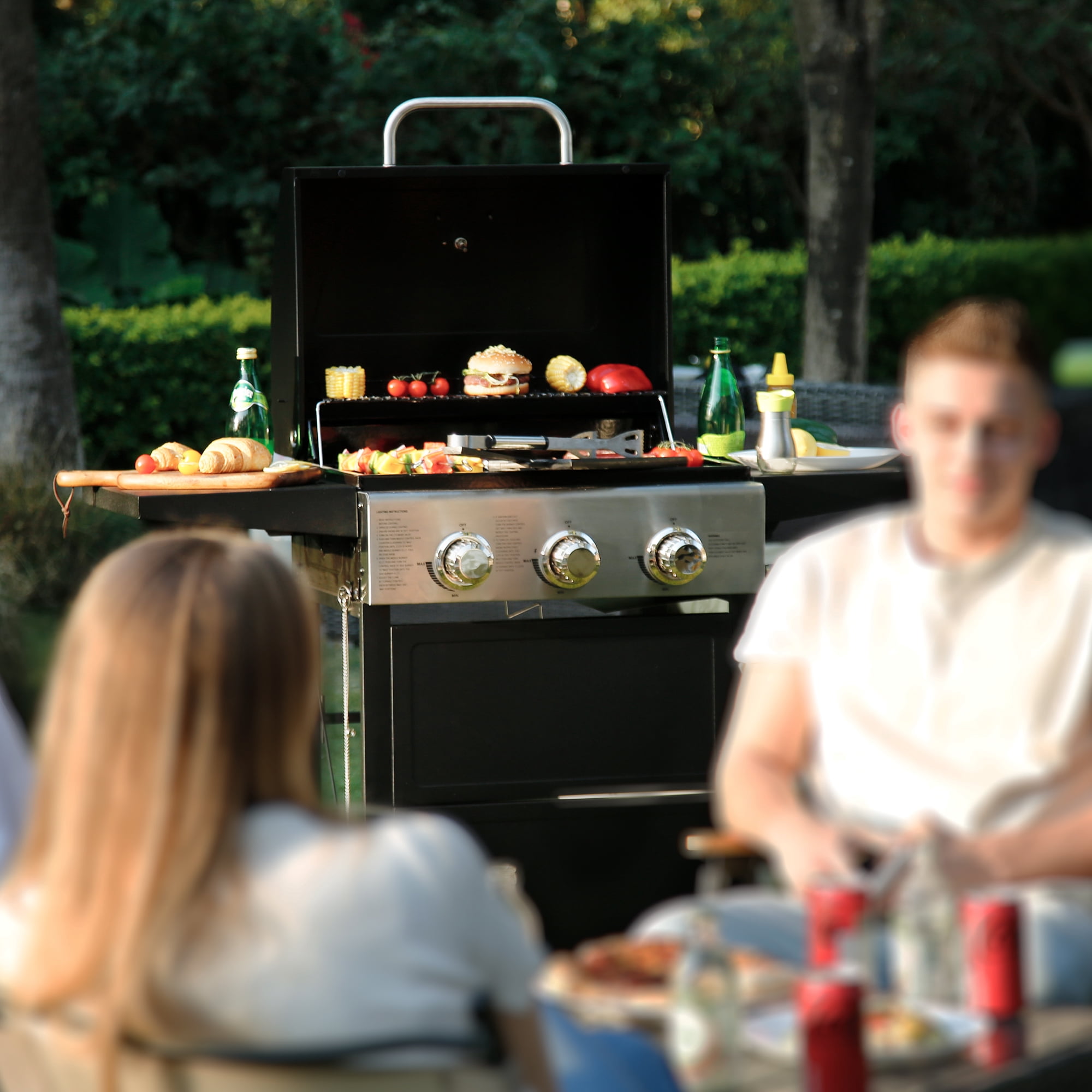 Master Cook 3-Burner Propane Gas Grill, 472 Sq In Cooking Area, 30,000 BTU Outdoor BBQ Grill for Patio, Backyard