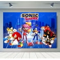 thumbnail image 3 of Fondo de fotografía de Sonic, el erizo de velocidad, héroe corredor, fondo de fotografía de dibujos animados para cumpleaños de niños, accesorios de vinilo de poliéster rojo y azul, 3 of 5