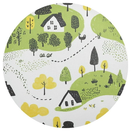 

Cartoon Landscape Pattern 4-Piece 15.4in Heat-Proof PVC Plate Mats Easy Cut and Clean for Family Use