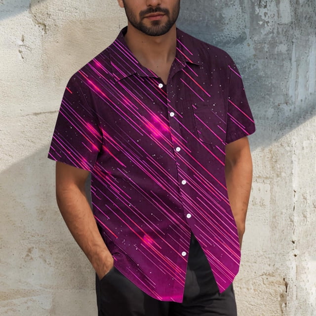 Blusa y camisa de manga corta con cuello vuelto para hombre, blusa informal de moda con cuello vuelto, blusa estampada de manga corta con botones, blusa de poliéster para hombre