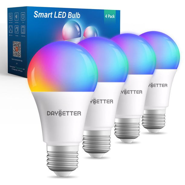 Inwoner spannend Mysterie DAYBETTER Smart Light Bulb,A19 E26 9Watts 800LM Multicolor, Wi-Fi Color  Changing Led Bulbs Compatible 2.4GHz Only, 4 Pack - Walmart.com