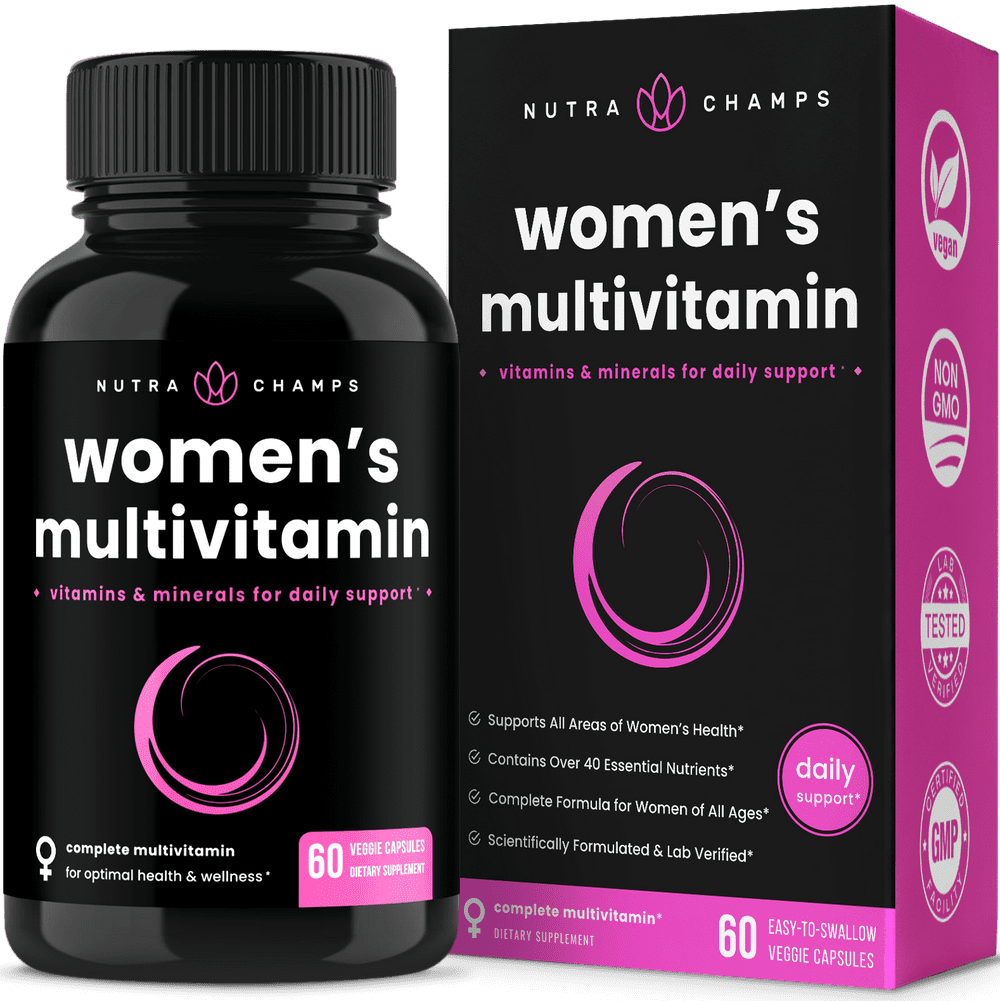 NutraChamps Women's Daily Multivitamin Supplement - Vegan Capsules with Biotin, Vitamins A B C D E K, Calcium, Zinc, Lutein, Magnesium - Premium Multimineral Multivitamin for Women