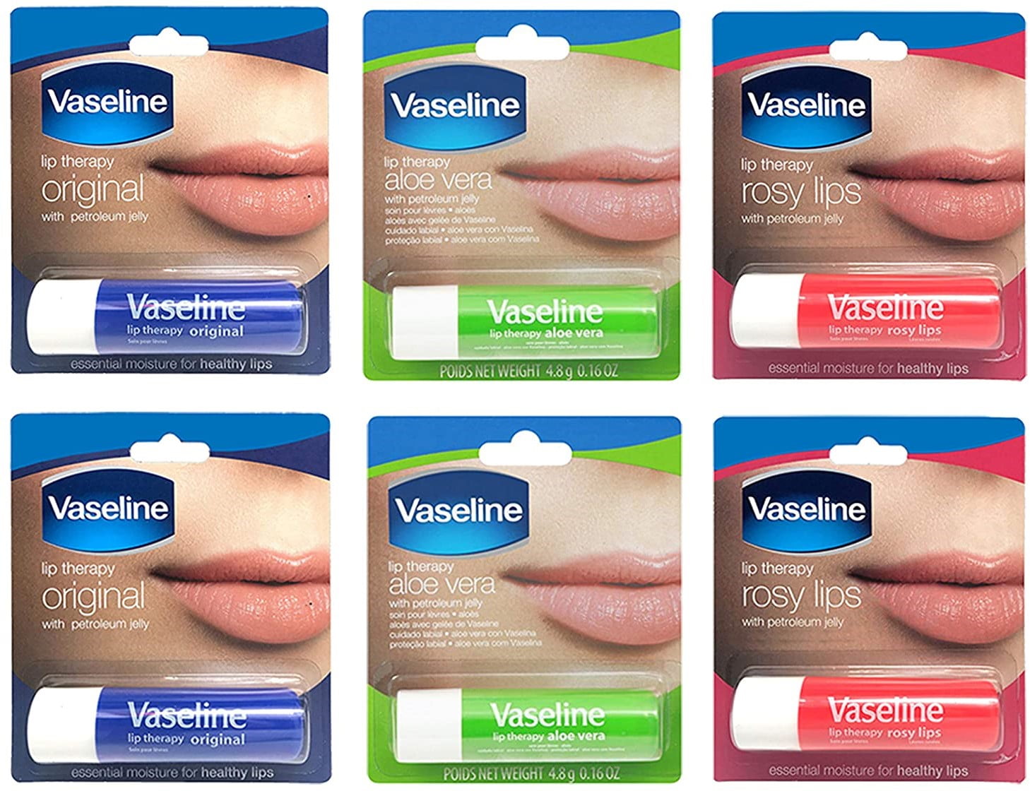 lærebog Blæse Stor eg Vaseline Lip Therapy Stick with Petroleum Jelly Gift Set Includes Original,  Rosy Lips, and Aloe - 6 Pack - Walmart.com