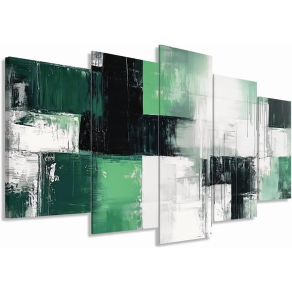 ZHONGYUTONG Abstract Wall Art 5 Piece Canvas Prints Black White and Gray Green Wall Decor Modern Living Room Bedroom Office Home Decor Framed (8x14inx2pcs 8x18inx2pcs 8x22inx1pcs)