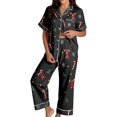 thumbnail image 3 of HAYIMI Women Christmas 2 Piece Pajama Set, Short Sleeve Lapel Button-Down Tops And Pants Set, Xmas Print Loungewear Sleepwear For Relaxed Evenings, 3 of 7