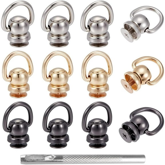 Alloy 12PCS D Ring for Purse Rivets Insert Buckle 3 Colors Brass Bag Chain Connective Snap Purse Strap Connective Clip for Handbag Pochette Small Pouch Bag Crossbody Purse Making Accessory Alloy