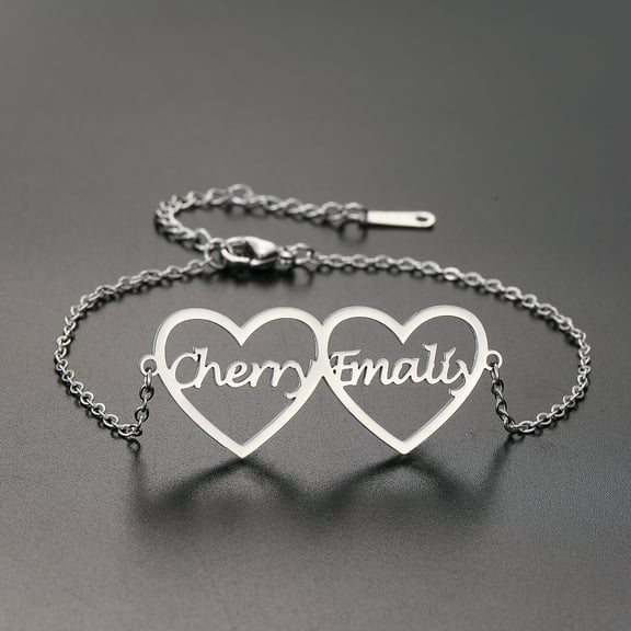 Customized Double Name Heart Bracelet Handmade Couple Friends Jewelry Stainless Steel Nameplate Bangle Personalized Gifts