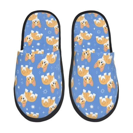 

Adobk Kawaii Corgi Print Slippers Indoor Outdoor Retro Slippers House Soft Fluffy Slides Cushion Furry Slippers-Medium