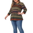 thumbnail image 5 of Agnes Orinda Plus Size Tops for Women 3/4 Sleeve Knit Striped Dressy Casual Blouse Asymmetric Neck Fashion t Shirt 3X Orange Brown, 5 of 7