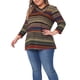 thumbnail image 4 of Blusa casual de mujer de talla grande Agnes Orinda, con mangas 3/4, de punto, a rayas, asimétrica, camiseta de moda 3X en naranja y marrón, 4 of 6