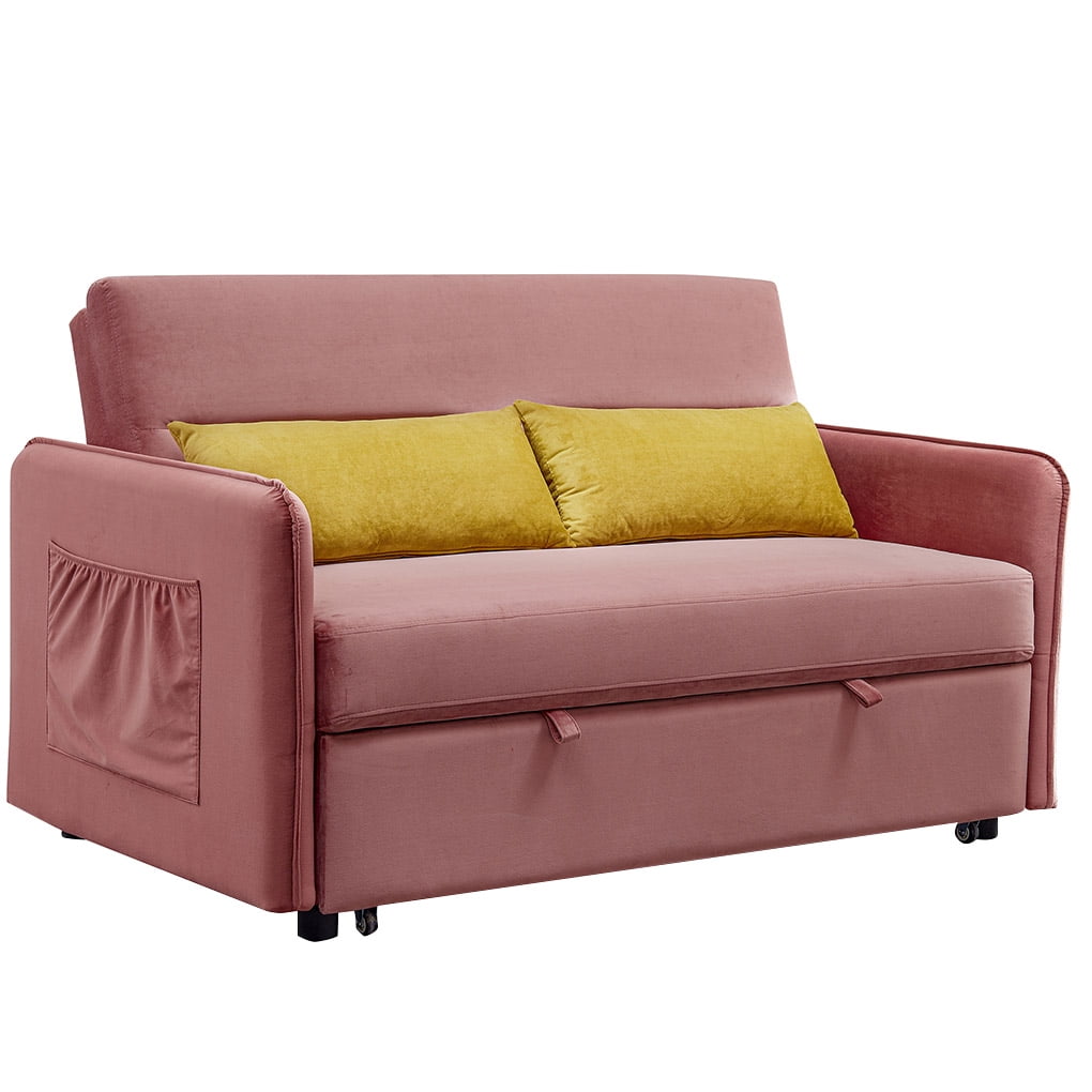 Soft Velvet Sofa Bed Pullout Sleeper with 2 Lumbar Pillow Home Living