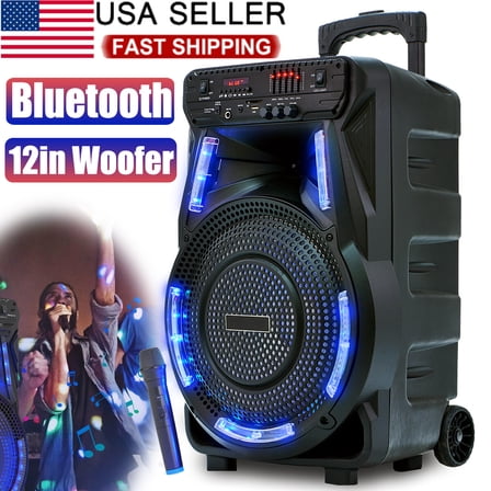 Portable Bluetooth Speaker 12" Subwoofer Heavy Bass Sound Party System W/ Mic FM