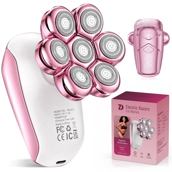 Womens Electric Razor, 7D Rechargeable Electric Shaver for Women, IPX6 Waterproof Wet/Dry Bikini Trimmer Body Shaver, Trimmer for Lady Face Arms Legs Armpit, Pink