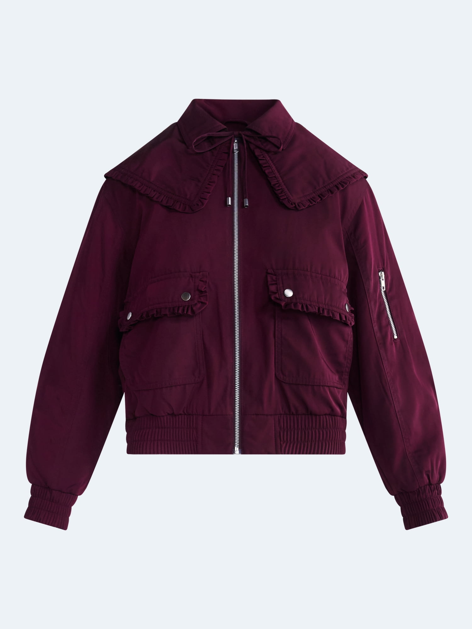 Free Assembly Women's and Women's Plus Ruffle Collar Bomber Jacket, Sizes XS-4X