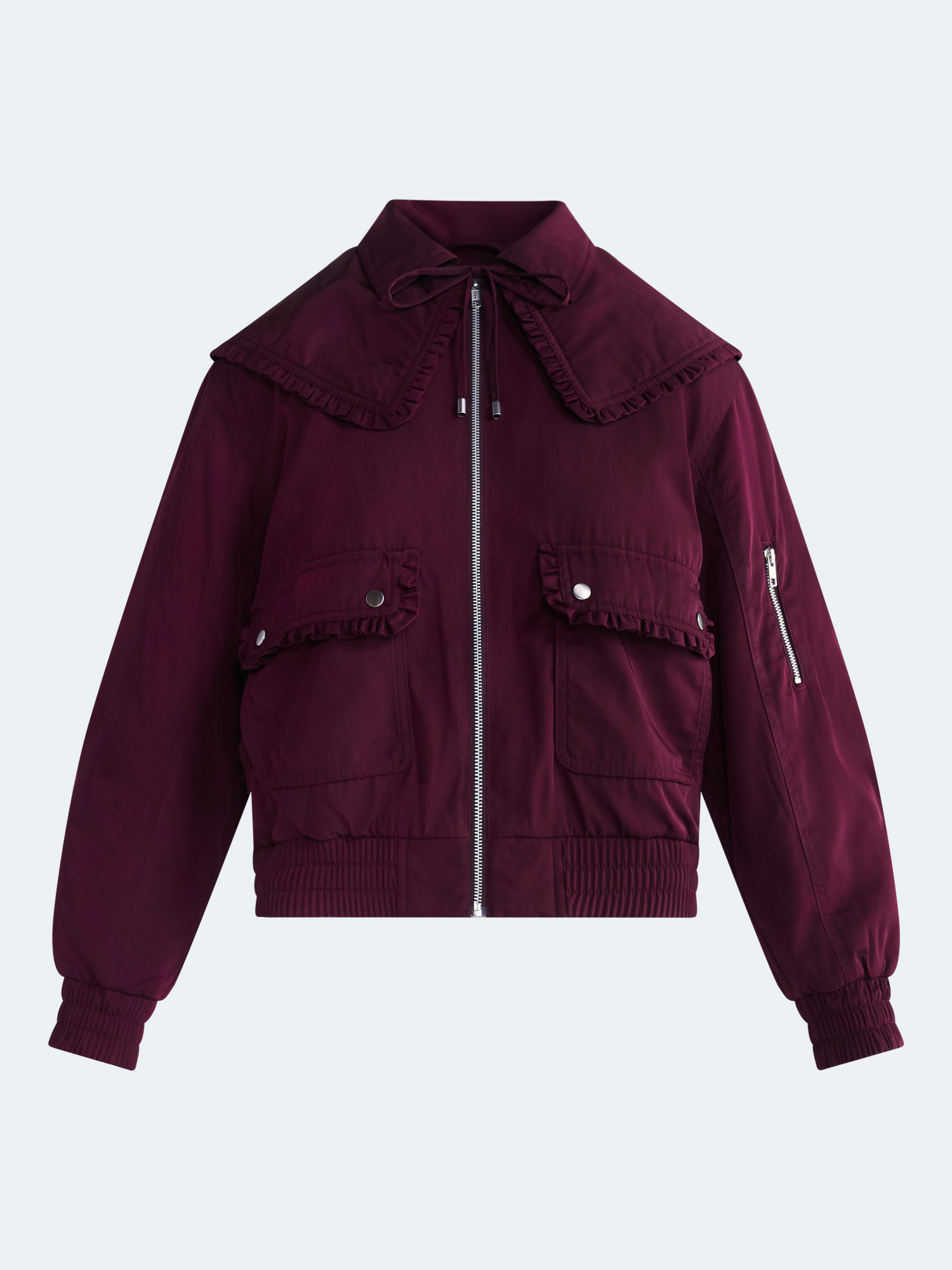 Free Assembly Women's Ruffle Collar Bomber Jacket photo 7