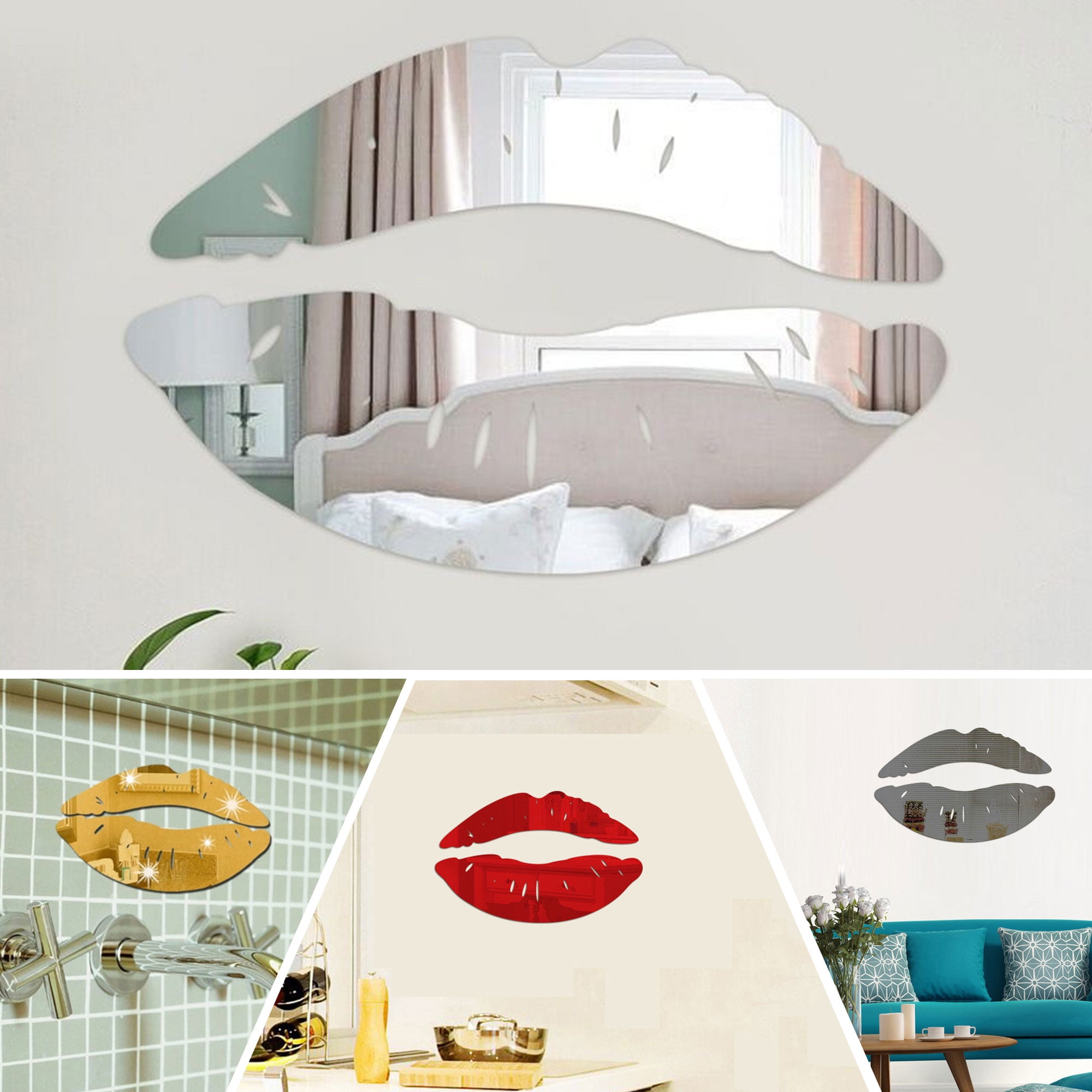 3D Mirror Lip Art Wall Sticker DIY Acrylic Mural Decal Home Room Decor Removable