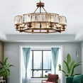 thumbnail image 2 of KPIBEST Rustic Vintage Farmhouse Round Crystal Chandelier with Brown Frame, Pendant Lighting Fixture Flush Mount for Dining Room Bedroom Living Room, 2 of 12