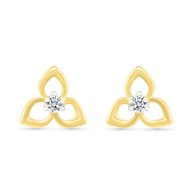 DGOLD Boucles d'Oreilles Clous en Or Jaune 10kt avec Diamant Rond Blanc Floral pour Femmes (1/20 cttw)