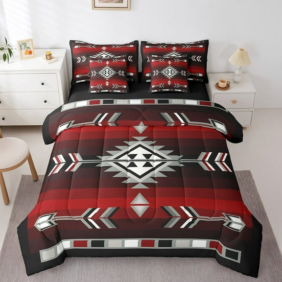 Rustic Western Bedding Sets Full 7 Piece Southwestern Aztec Comforter Set With Sheets For Men,Farmhouse Bohemian Geometric Bed In A Bag Exotic American Bed Set