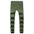 thumbnail image 3 of DeHolifer Men's Pants Fashion Ripped Holes Zipper Skinny Hip Hop Biker Jeans Solid Stretchy Slim Fit Distressed Pants Army Green L, 3 of 6