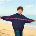 thumbnail image 6 of Girls Navy Graphic Hoodie - Soft 100% Polyester Long Sleeve, "I Love You This Much" Design, Hooded Sweatshirt for Kids 4-12, Machine Washable,Size 13 T, 6 of 7