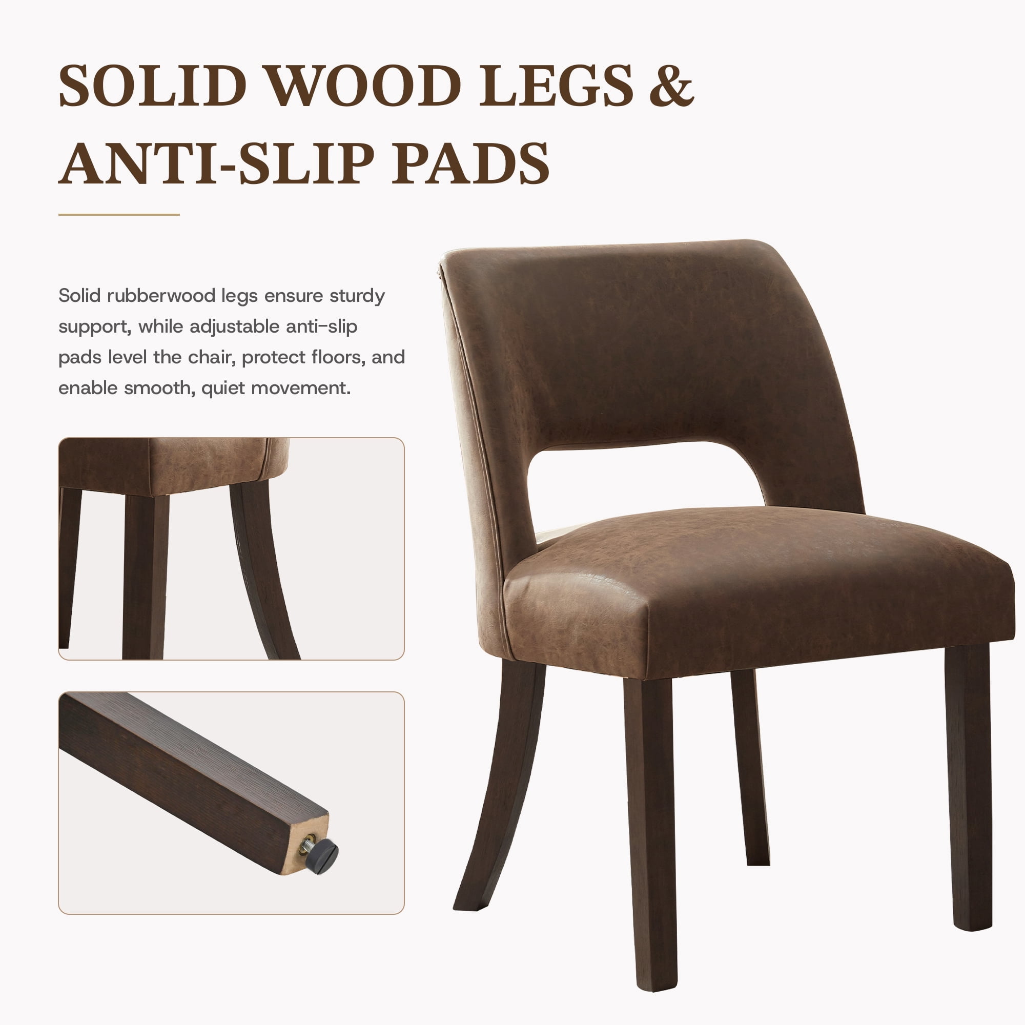 VKNOW Faux Leather 20.7" W Upholstered Dining Chairs Set of 4, Thick Foam Cushion Kitchen & Dining Room Chairs with Solid Wood Legs, Dark Brown