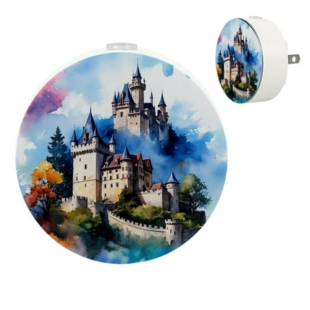 

YZUOUZY Night Lights Plug into Wall LED Lamp Small Bedside Lamps Set of 2 Woods Castles Paintings