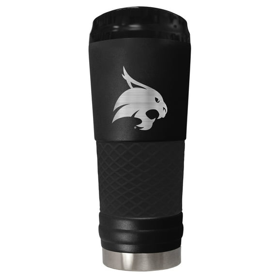 Texas State 24 ounce vacuum insulated stainless steel tumbler in black powder coat and laser etched team logo