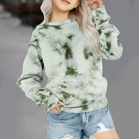 

Fesfesfes Sweatshirt for Teen Girls Crewneck Sweatshirt Children Long Sleeve Shirts Tie Dye Print Pullover Sweatshirts