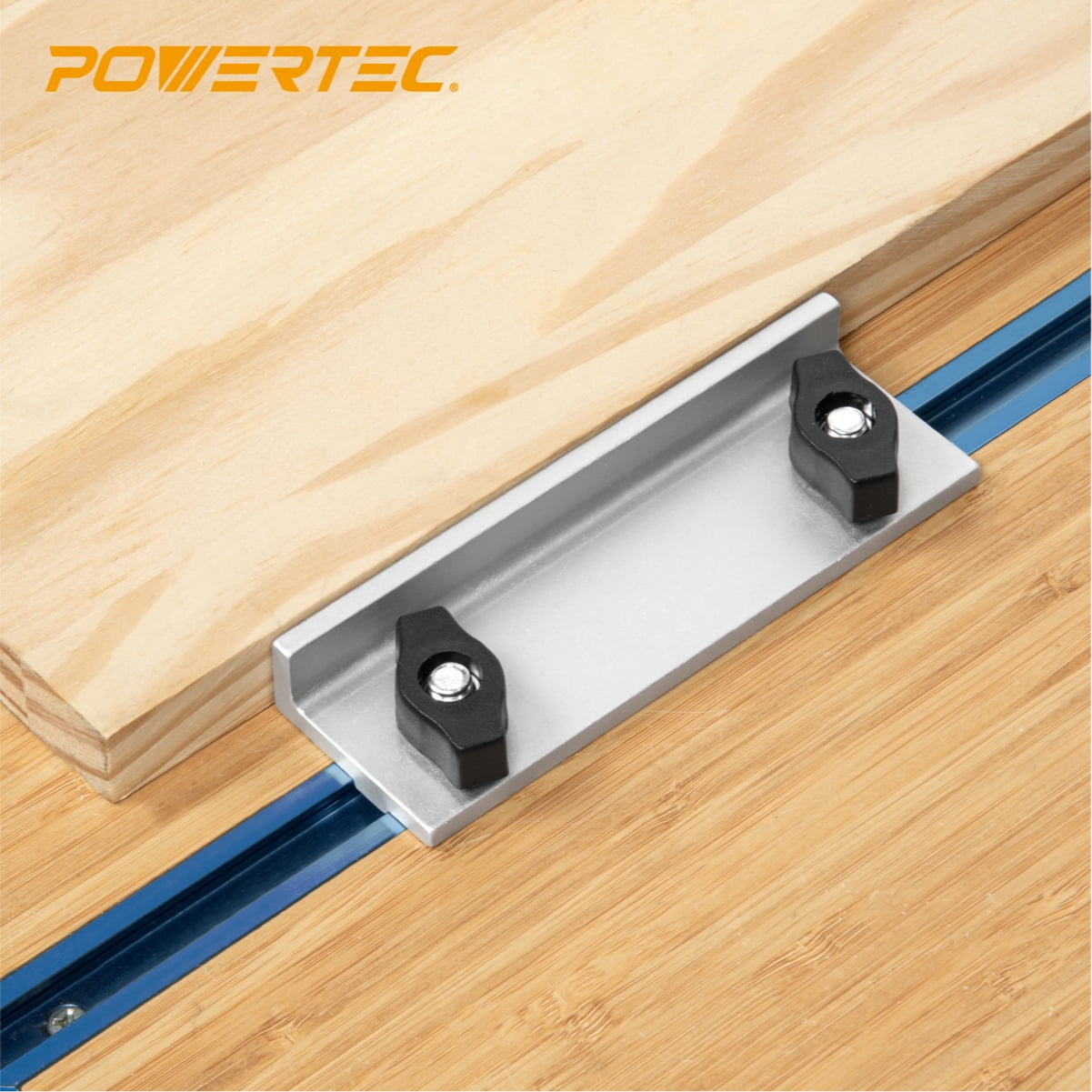 POWERTEC T-Track Stops and Clamps Kit for Woodworking, Incl. 2 Long Stops, 2 Short Stops, 2 In Line Stops and 4 Hold Down Clamps 5-1/2" L x 1-1/8" W (71910)