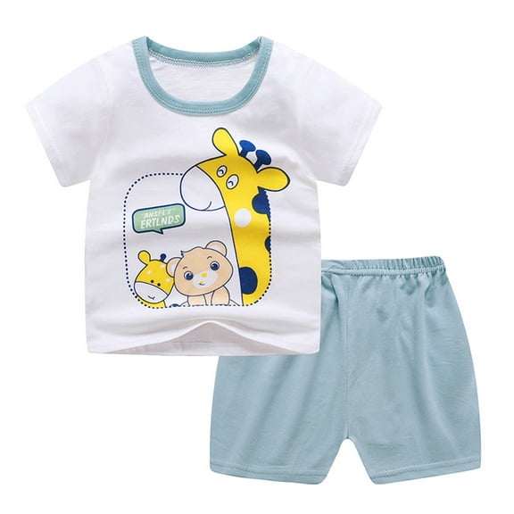 Fesfesfes Toddler Boys Cartoon Print Pattern Short Sleeve Clothes Summer Two-piece Sute