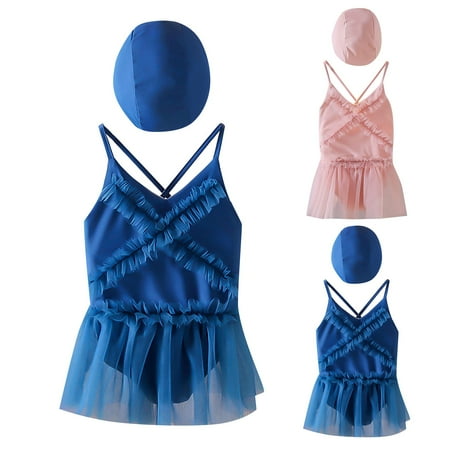 

Gubotare Fashion Girls Quick Dry Princess Mesh Swimsuit Suit Skirt With Swimming Cap 1 Piece Bathing Suit for Girls Pink 12-24 Months