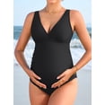 thumbnail image 3 of Sociala V Neck Maternity Swimsuit Ruched Side One Piece Pregnancy Bathing Suits Hollow Out Swimwear, 3 of 7