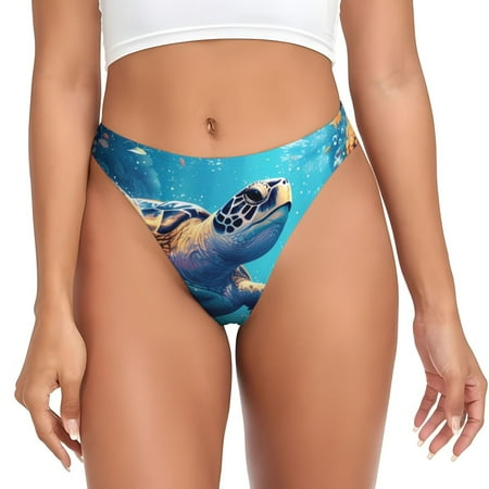 Sigee Colorful Underwater Plant Turtle for Women s G-String Panty  Low Rise  Soft Lace Perfect for Everyday Wear or Special Occasions-XX-Large