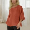 thumbnail image 5 of Tops for Women Clearance under $5 Cotton Linen Round Neck Shirt Solid Casual T-shirt Orange XXL, 5 of 6
