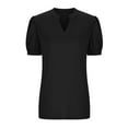 thumbnail image 3 of ECZHAW Women's Pleated Puff Sleeve Tops Summer V Neck Tunic Shirts Loose Curved Hem Blouses Dressy Casual, 3 of 4