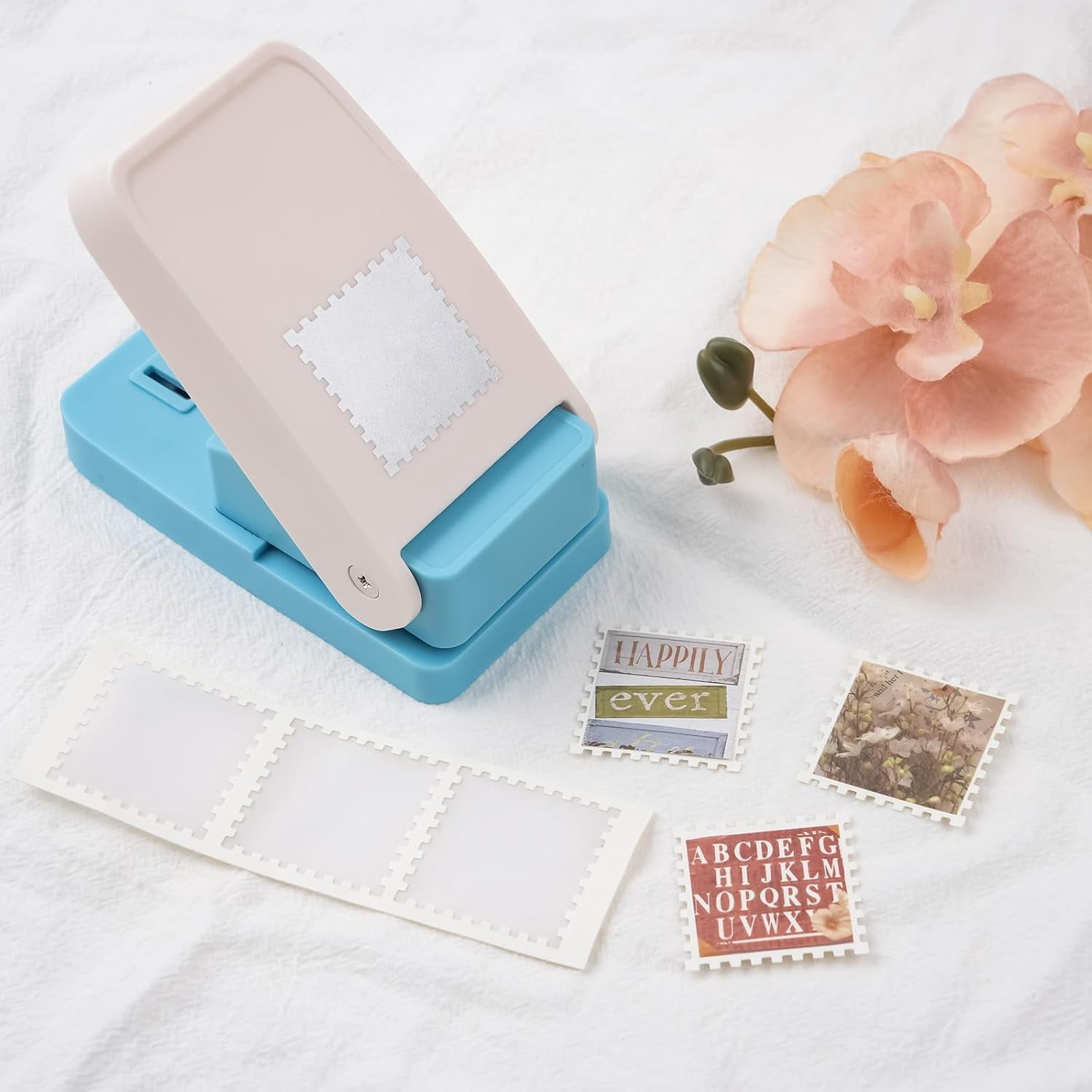 Niuxa Stamp Puncher 1.5x1.5inch Large Square Postage Stamp Punch |Stamp Hole Puncher| Scalloped Rectangle Lever Action Paper Punches for Crafting Scrapbooking DIY Card Making Arts Crafts Supplies