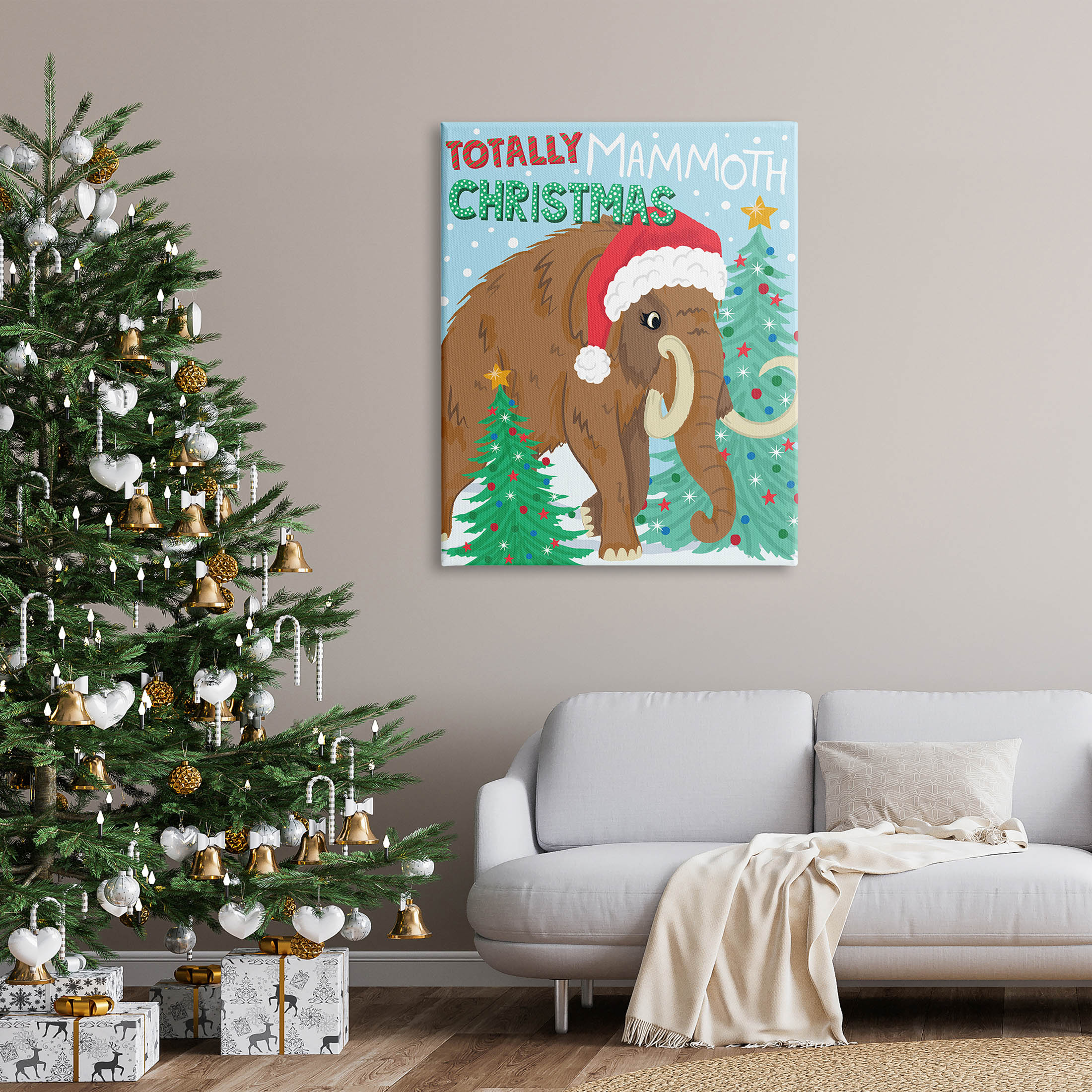 Totally Mammoth Christmas Scene Holiday Graphic Art Gallery Wrapped Canvas Print Wall Art