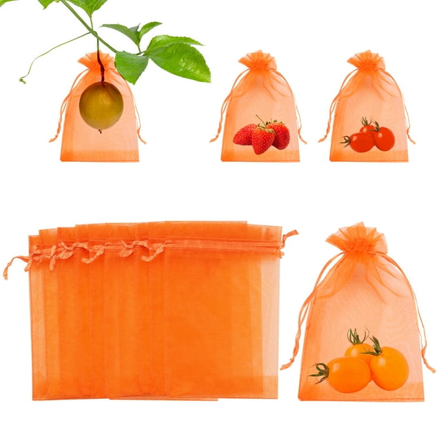 Bolsas de protección de frutas Uxcell de 200 paquetes - Bolsas de red para frutas de 4x6 pulgadas con cordón aplicables a plantas (naranja)
