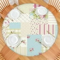 thumbnail image 2 of Pioneer Flower Floral Print Pattern Round Fitted Tablecloth with Elastic Edge,Dining Table Cover Waterproof,Outdoor Round Tablecloth for Camping,Dining,Indoor and Outdoor, 2 of 7
