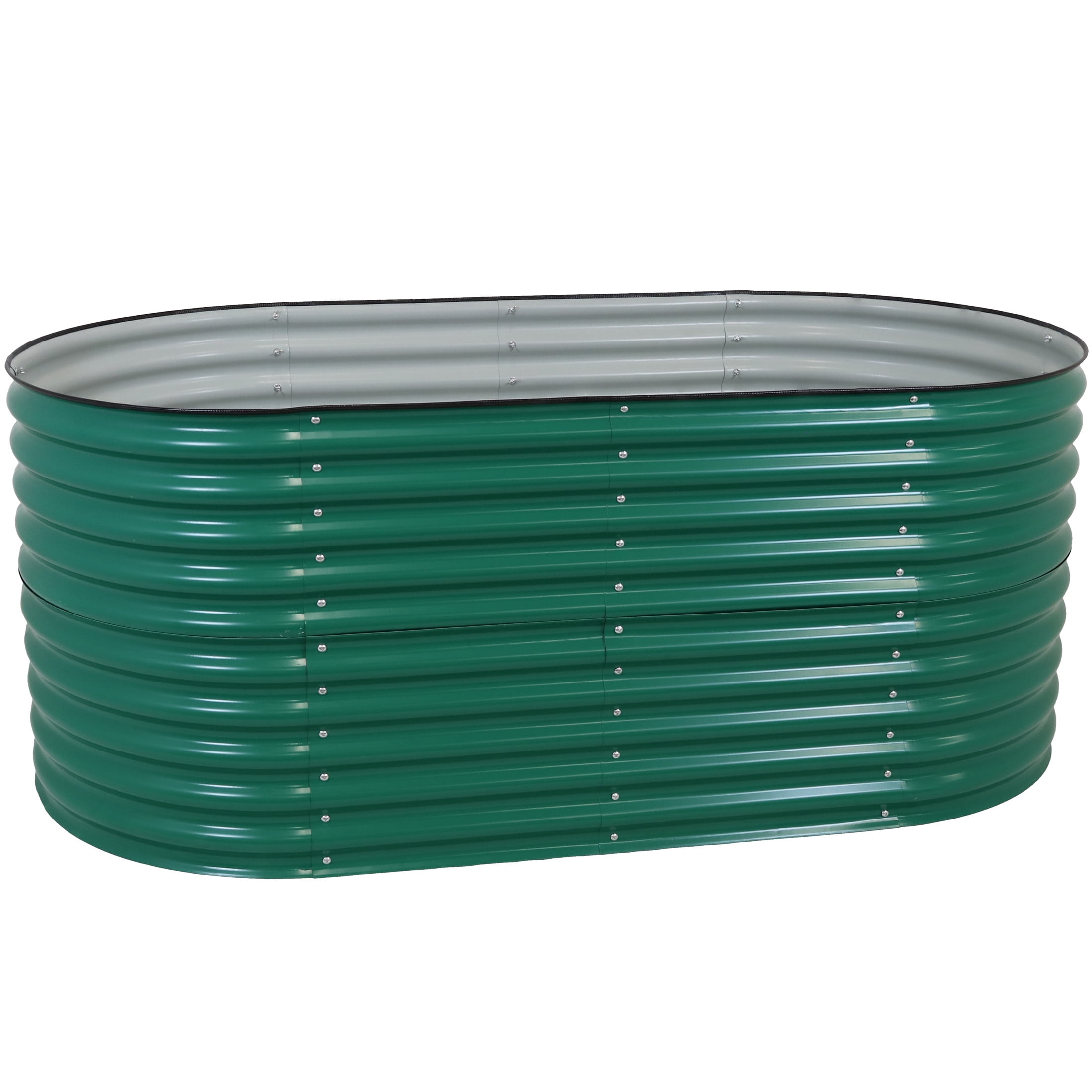Sunnydaze 79" x 40" x 32" Oval Green Steel Stackable Outdoor Raised Garden Bed