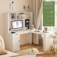 thumbnail image 4 of White L Shaped Corner Computer Desk with Storage Drawers, 2-IN-1 Home Office Desks with Bookshelf & Hutch & Pegboard, Modern Office Table with Outlet, Work Desk Study Desk for Home Office, 4 of 10
